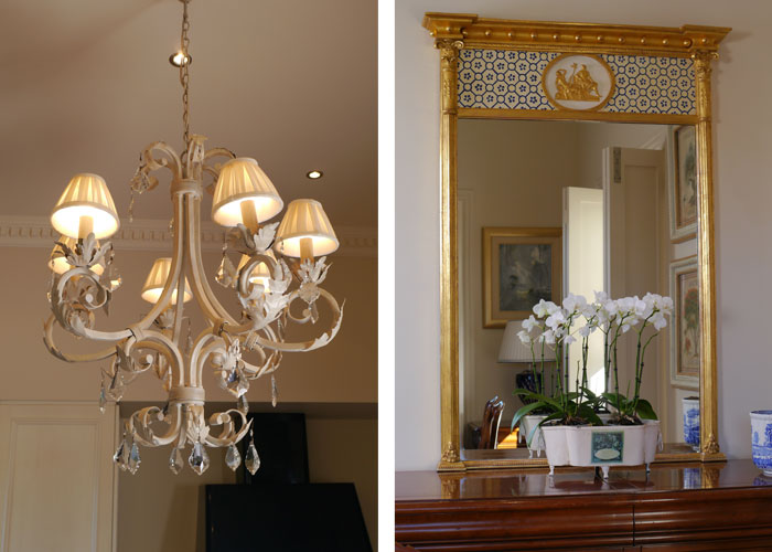 Chandelier and gilded mirror