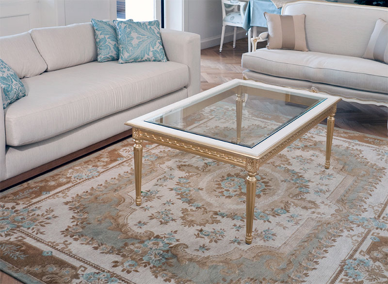 Gold Finished French Glass Top Coffee Table
