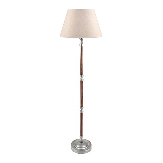 French Traditional Floor Lamp Timber & Silver