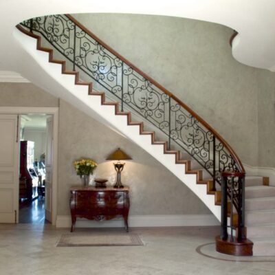 Classic Grand Stairwell Timber & Wrought Iron