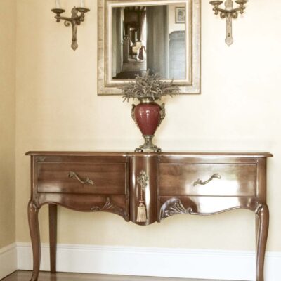 French Provincial Entrance Timber Hall Table and Wall Sconces
