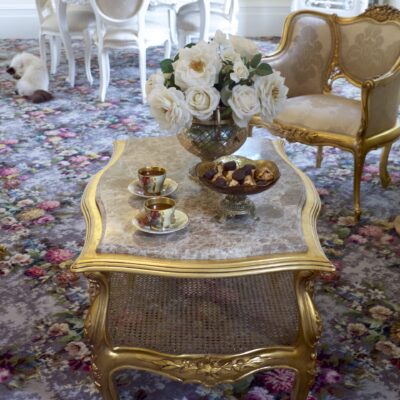Classic French Gilding Painted Coffee Table with Marble Top