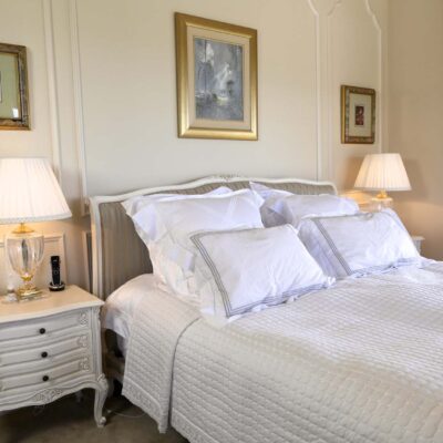 French Traditional Antique White Bed and Bedside