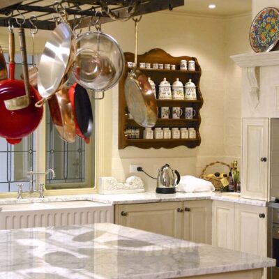 French Traditional Castle Hill Country Home Antique WhiteKitchen
