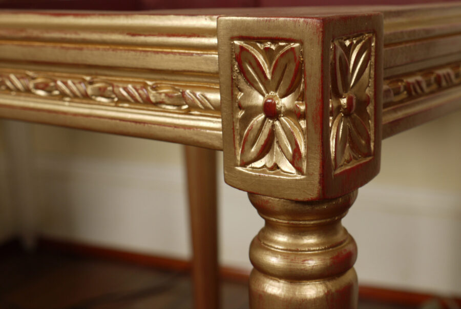 Classic & Luxury French Red Painted Table wih Gold Rub-through