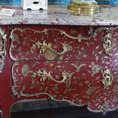 Classic French Red Cabinet Gold Details & Marble Top