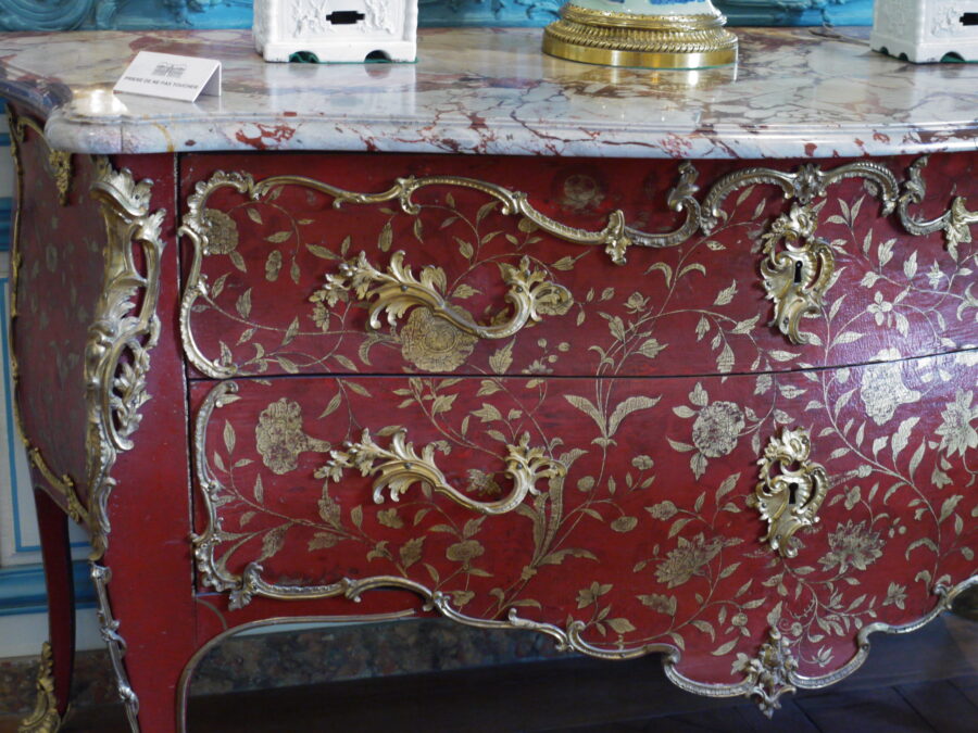 Classic French Red Cabinet Gold Details & Marble Top