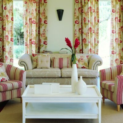 French Traditional Pink and Green Floral Living Room