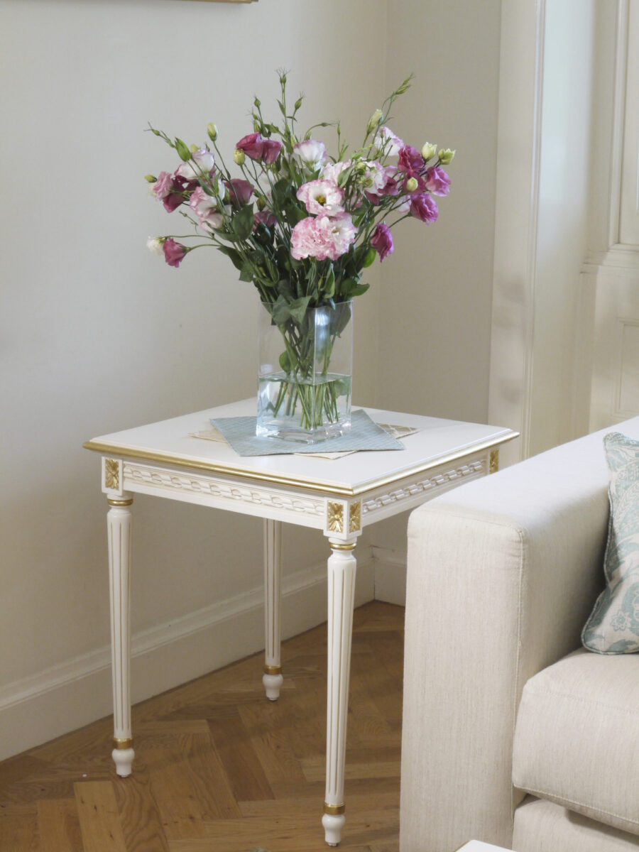 Classic & Traditional Parisian White Side Table with Gold Trim