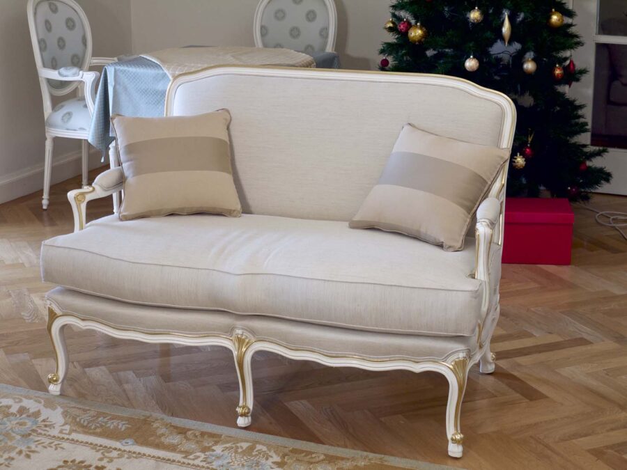 French Classic Parisian White 2 seaters Sofa with Gold Trim