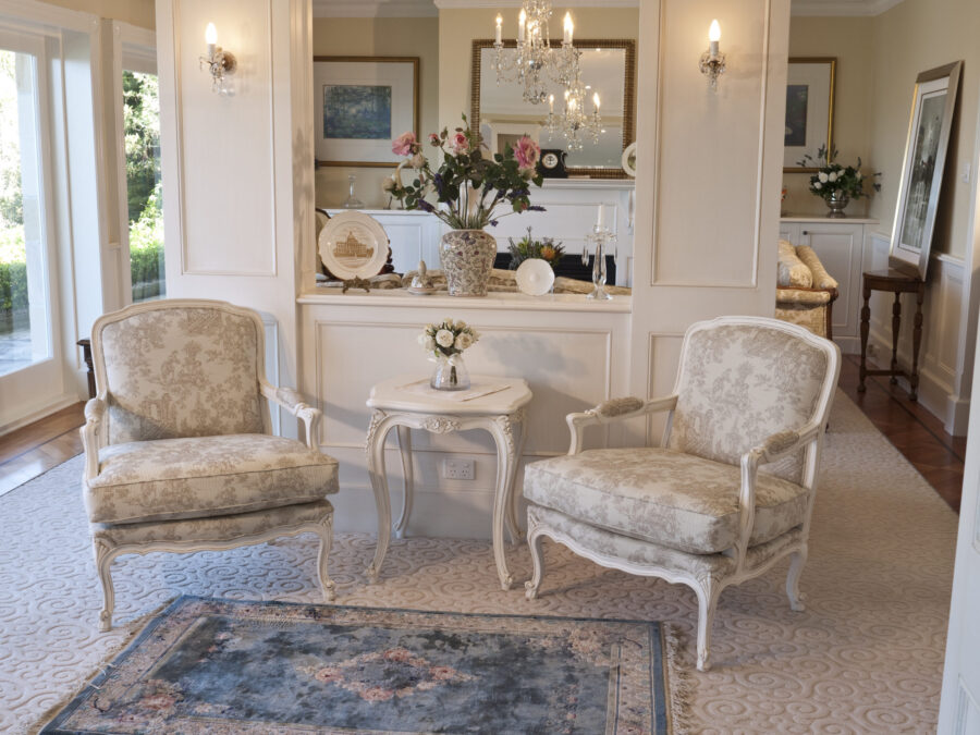 Classic Lounge with French Antique White Armchairs