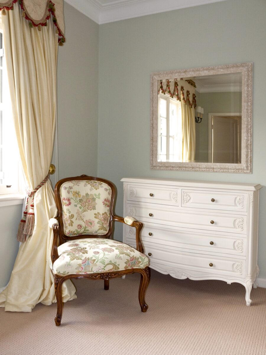 Classic French Timber Armchair with White Traditional Drawer