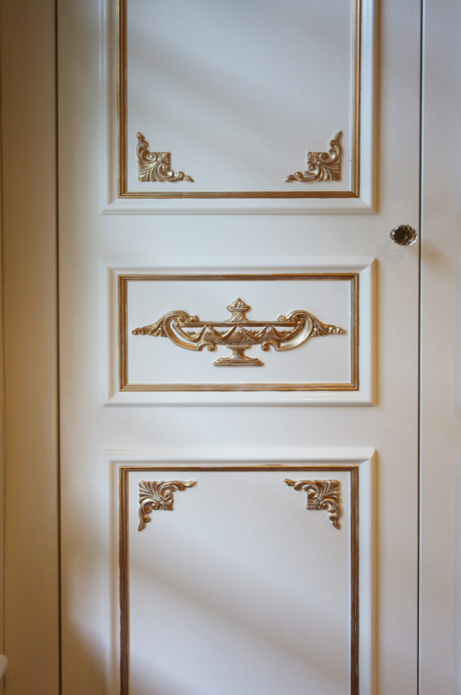 Classic French Antique White Wardrobe Mouldings with Gold Detail
