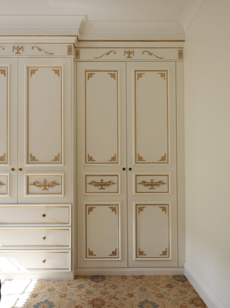 Luxury Classic FrenchBuilt-In Antique White Wardrobe with Gold Mouldings Detail