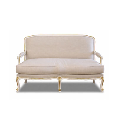 Louis XV 2-Seater Bergere Single Cushion Antique White with Gilding