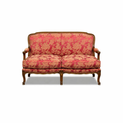 Louis XV 2-Seater Bergere in Red Leaf Damask