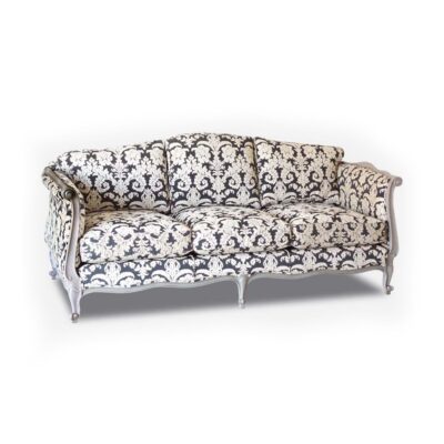 Louis XV 3-Seater Daybed Painted in Navy Damask