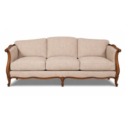 Louis XV 3-Seater Daybed in Taupe Linen