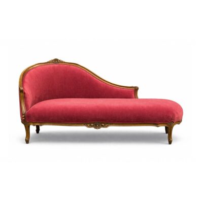 Louis XV Chaise Longue with Carving Right Hand Back Large in Pink