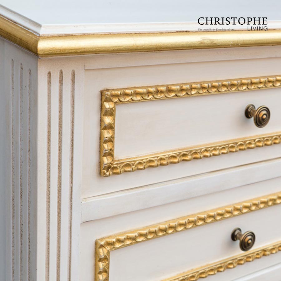Louis XVI Chest of 5 Drawers Antique White with Gilding - Christophe Living