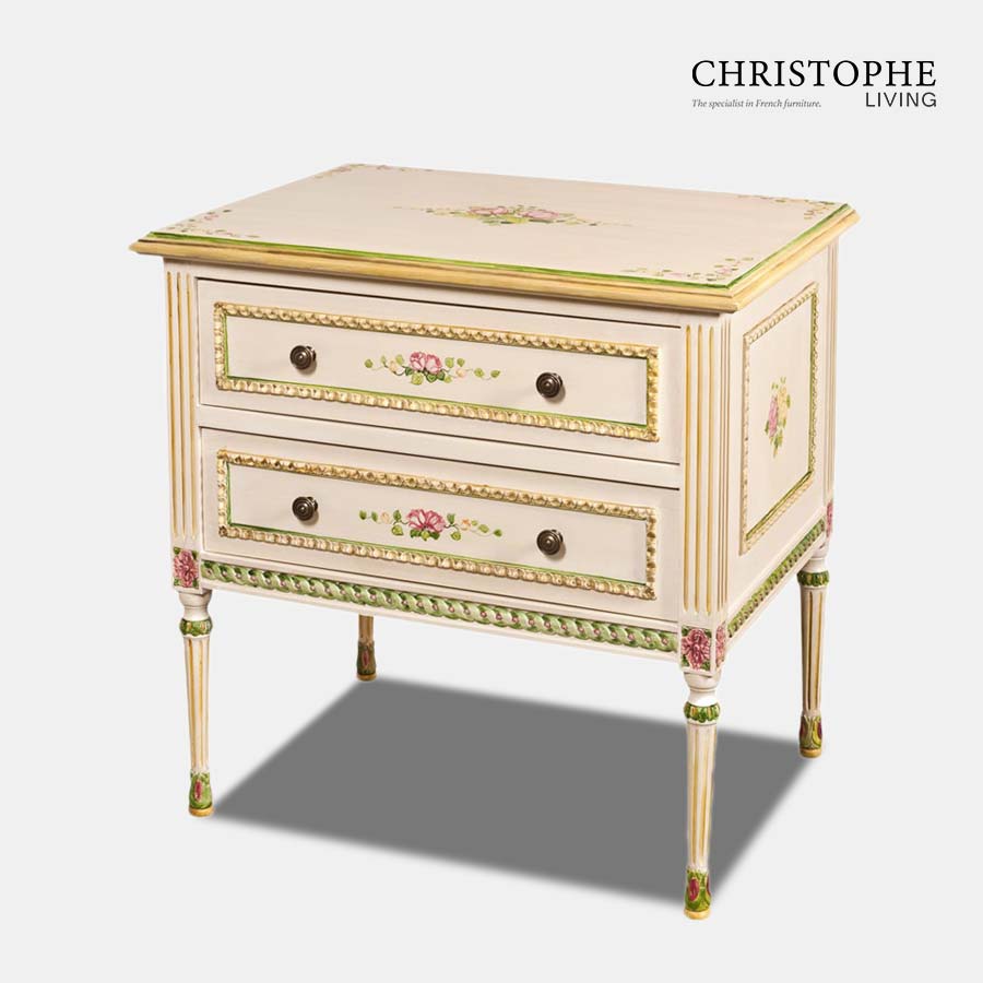 Louis XVI Rope Large Bedside Cabinet 2 Drawers Decorative Painted
