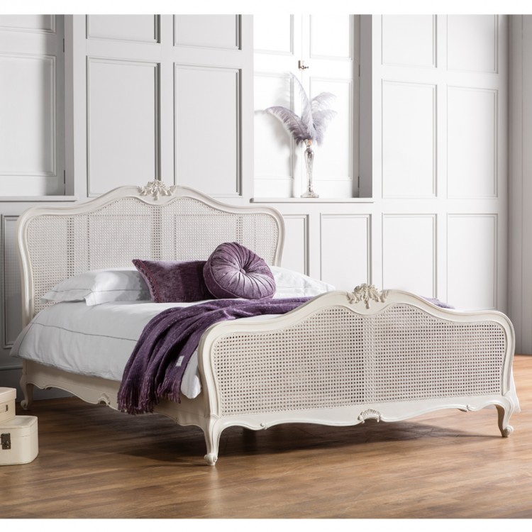 Hamptons Queen Bed In French White With, French Cane Bed Frame Queen