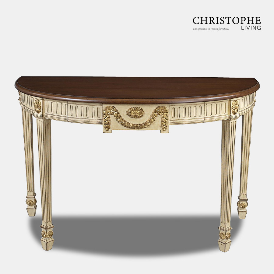 Antique White Hall Table Gold Trim