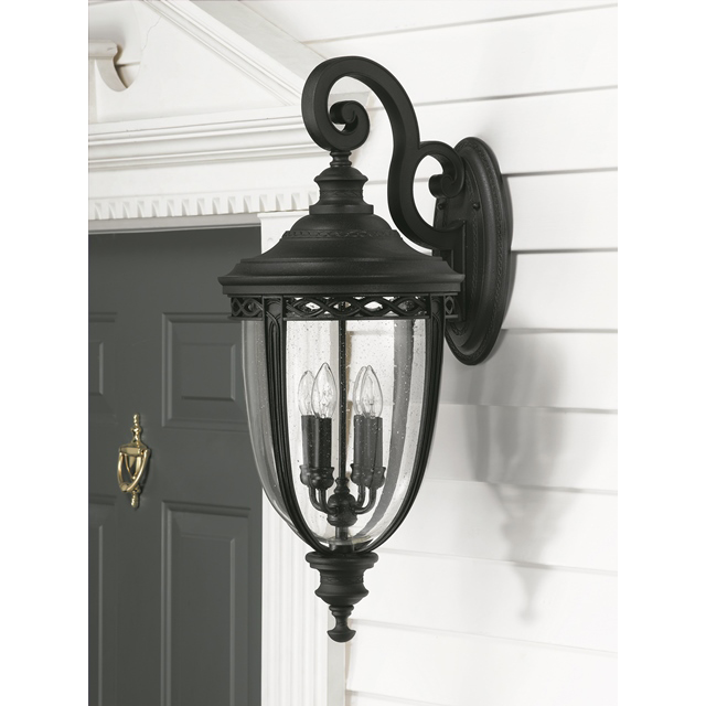 French Wrought Iron Outdoor Wall Lantern Black