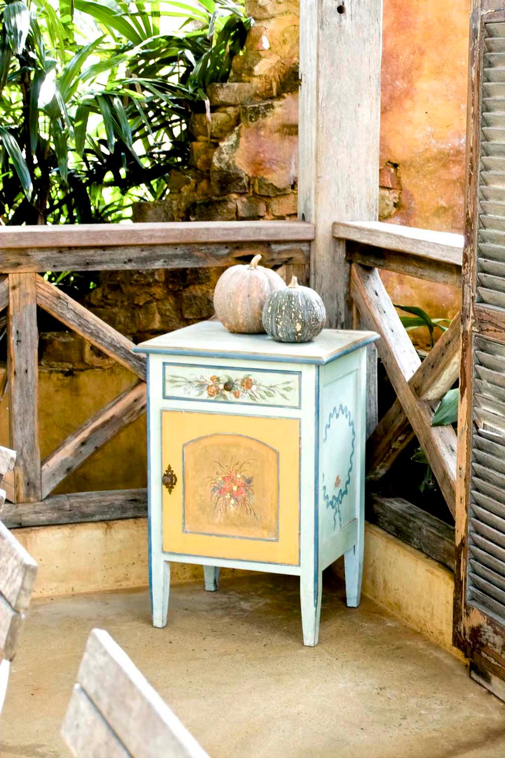 10 French buffet chest for kithcen with french blue finish and painted motifs