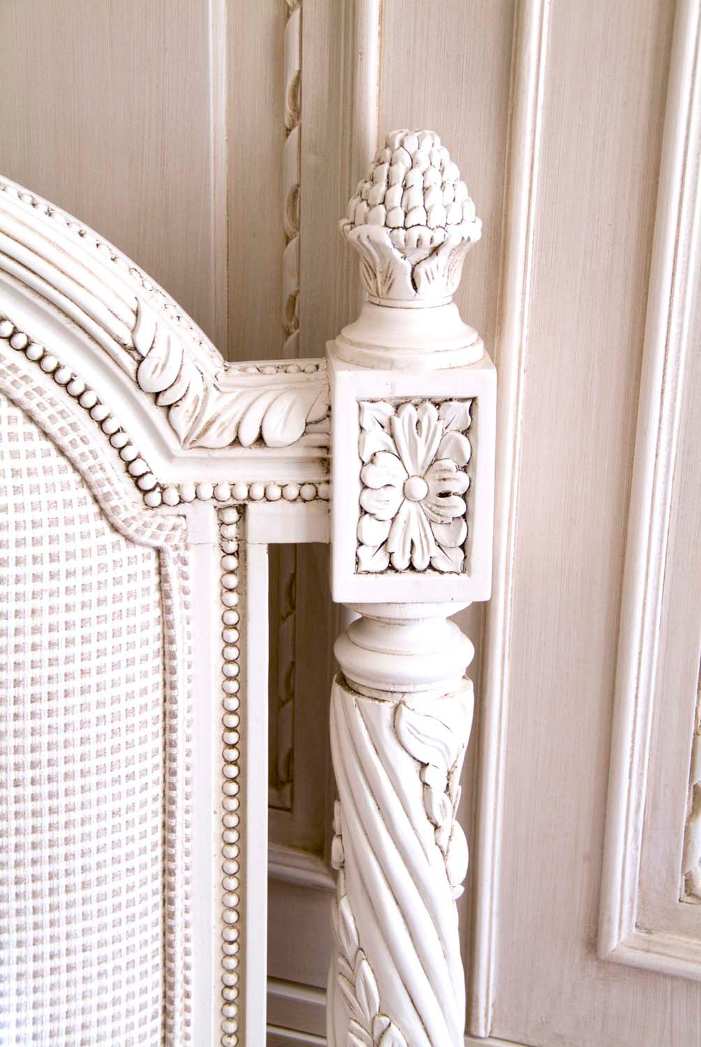 14 French antique white and colour contrast trim painted furniture
