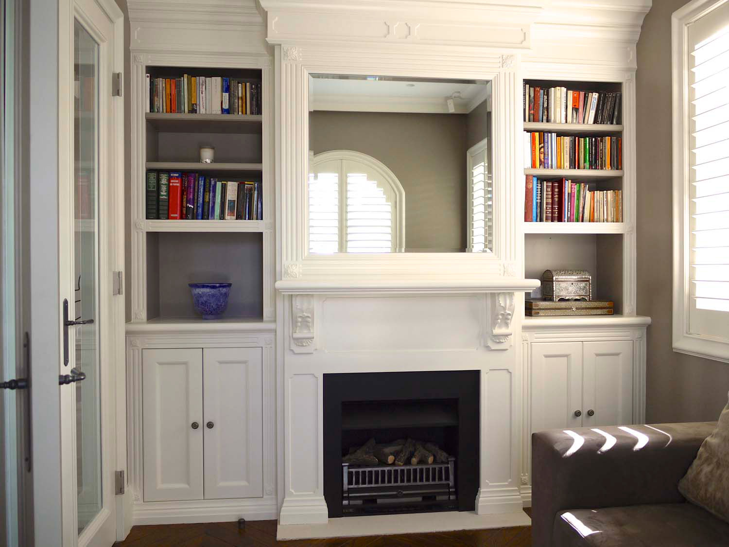 2 Buffet and library book cases custom designed in white french style