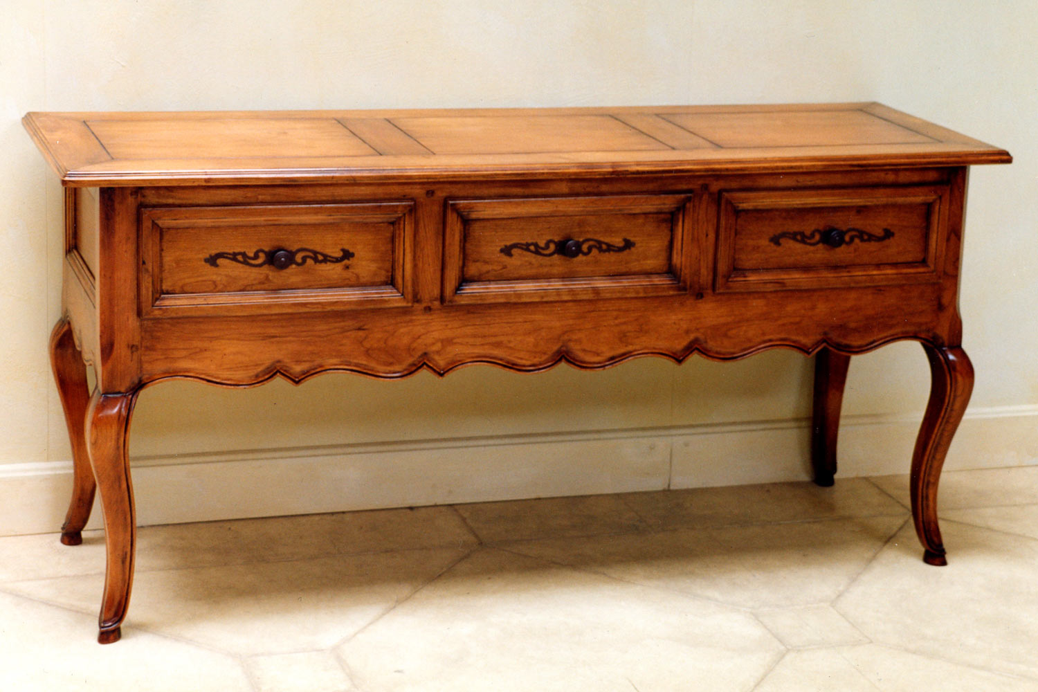 2 French cherry wood Louis XV hall table