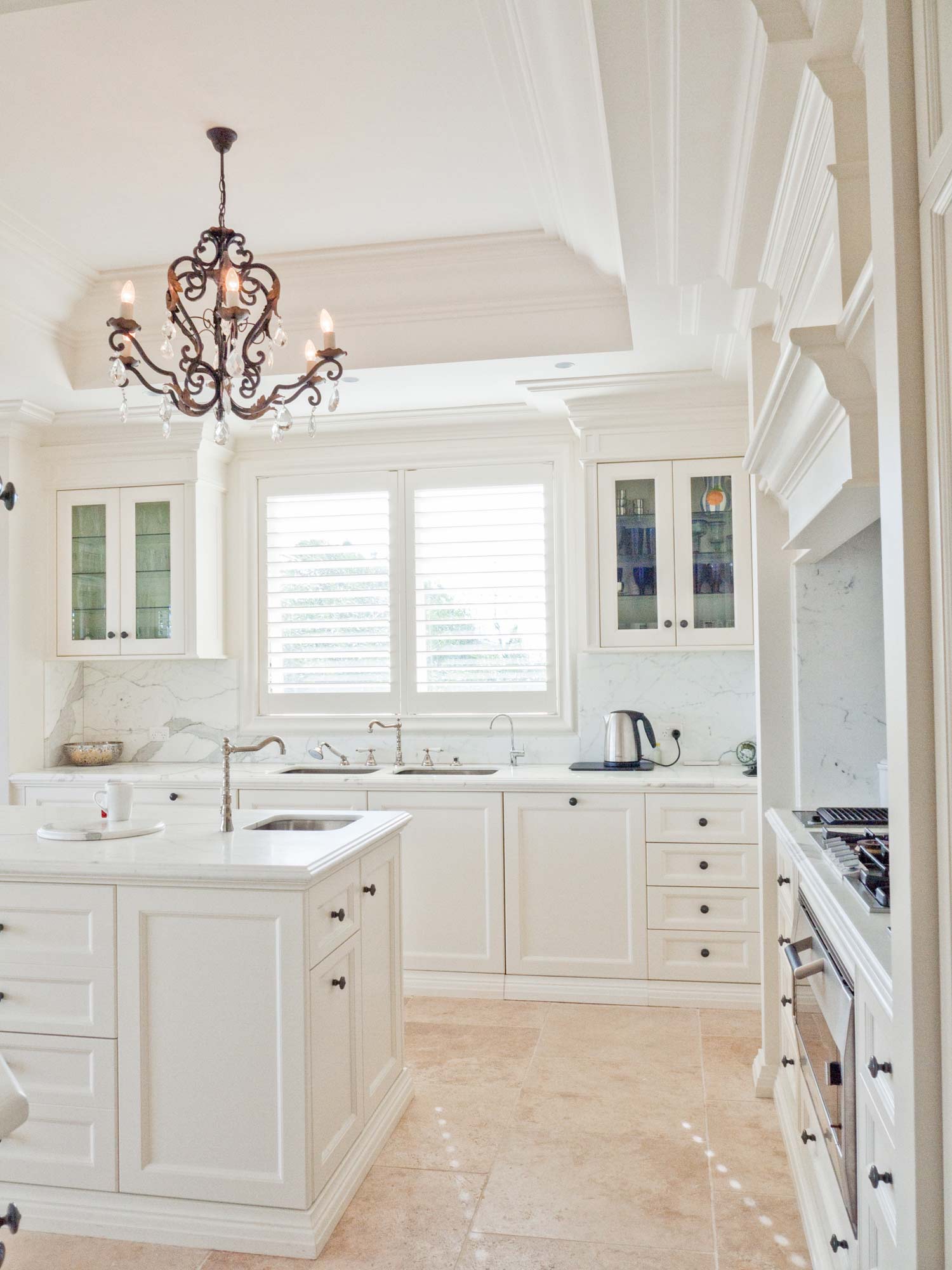 2 French kitchen with marble floor, french hardware and wrought iron light