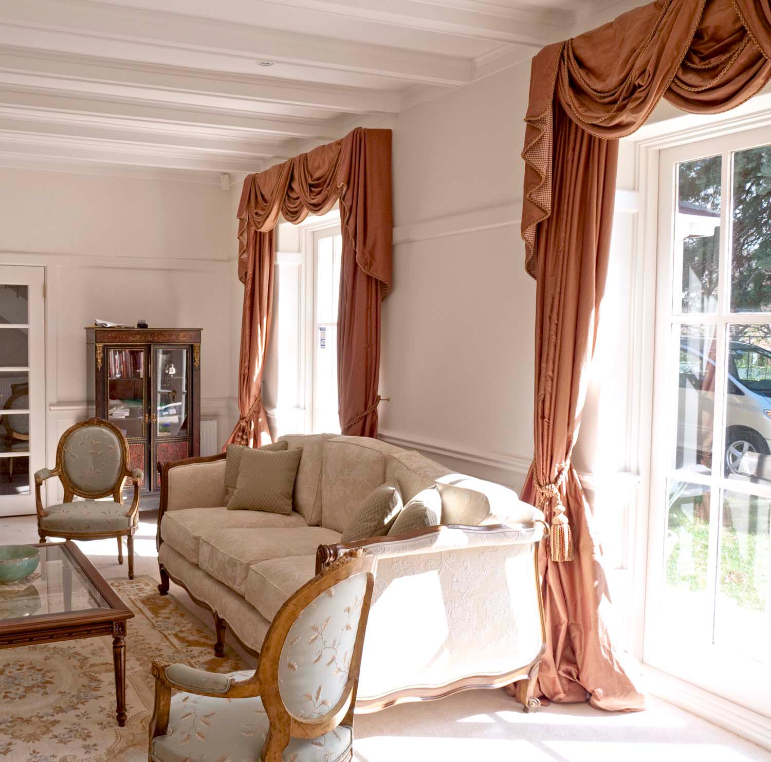 2 French stye interior with furniture, rugs, and curtains all designed in french style