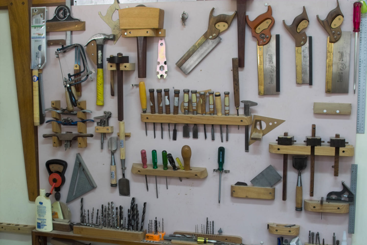 4 Cabinet making and carving tools for furniture making displayed in our workshop