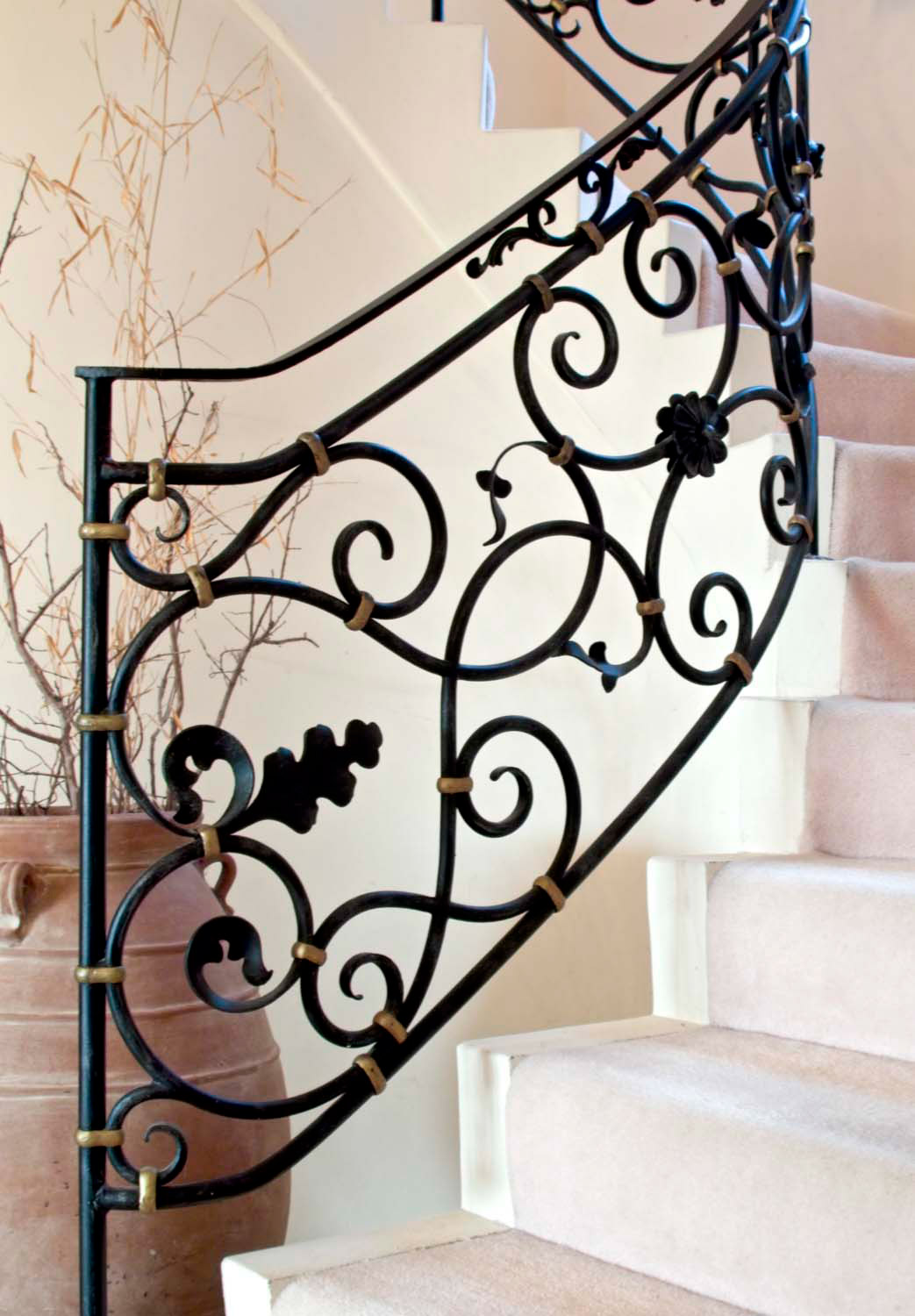 4 French black forged iron handrail and white stairs