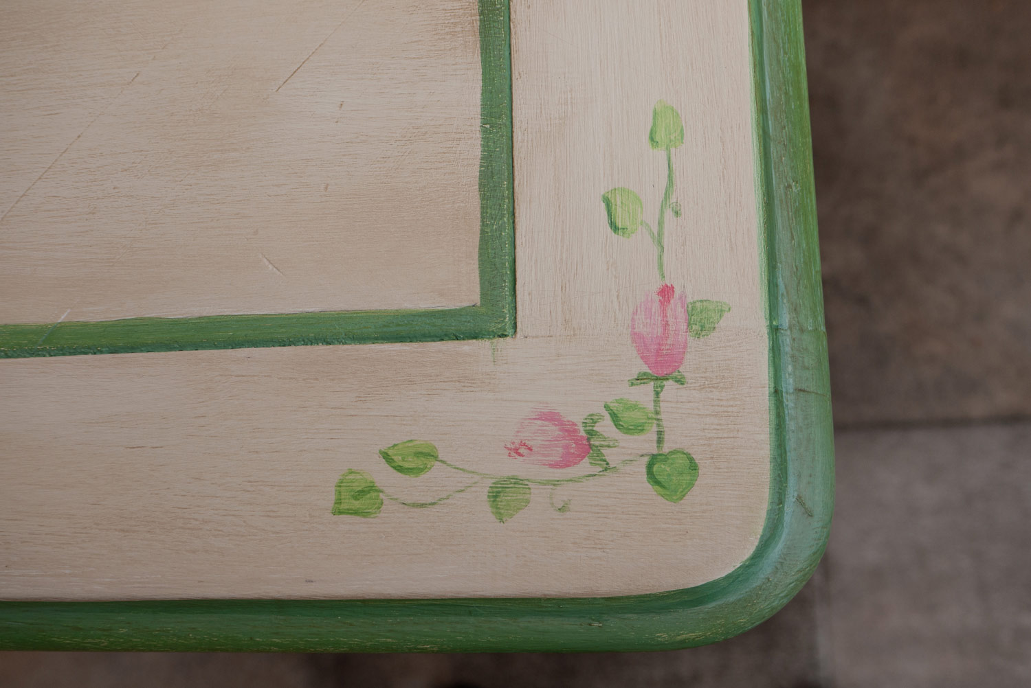 6 Hand painted rose motif on desk top with patina finish for study room