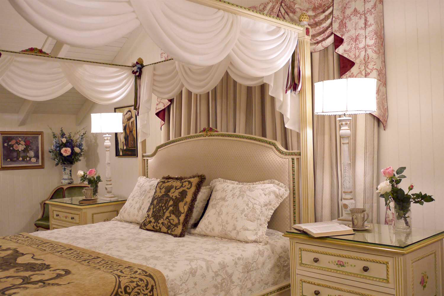 8 Bedroom with handpainted finishes and matching drapes, décor, lights and fabrics