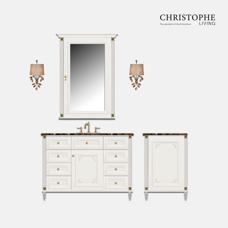 Hamptons vanity custom designed in sydney, with french style features, in hand finish