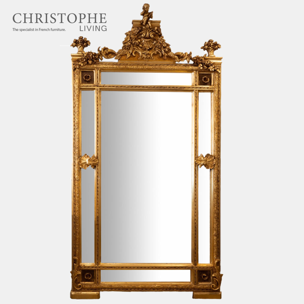 French Mirrors Classical Style Trumeau, Gilded and White French