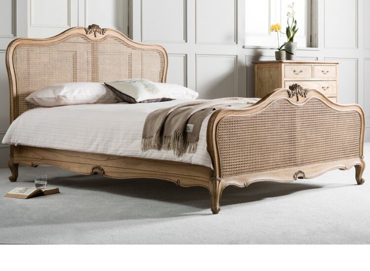 hamptons oak bed timber with chest drawers in bedroom