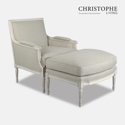 White French Provincial Armchair in light grey linen sydney