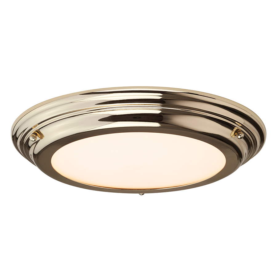 Lenzen Flush Bathroom Ceiling Light Polsihed Brass