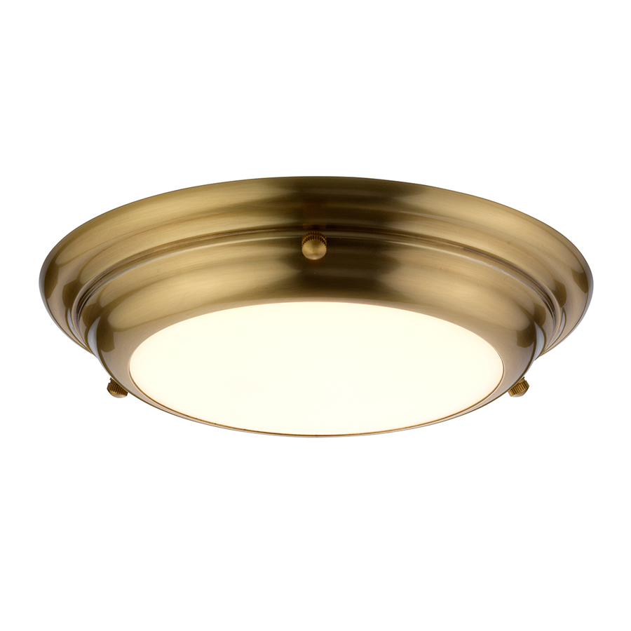 Lenzen Mini Flush Bathroom Ceiling Light in Aged Brass