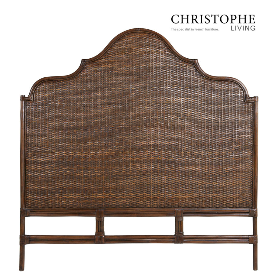 Aria Curved Rattan Bedhead in Coffee Bean Dark Cane Finish for Bedroom