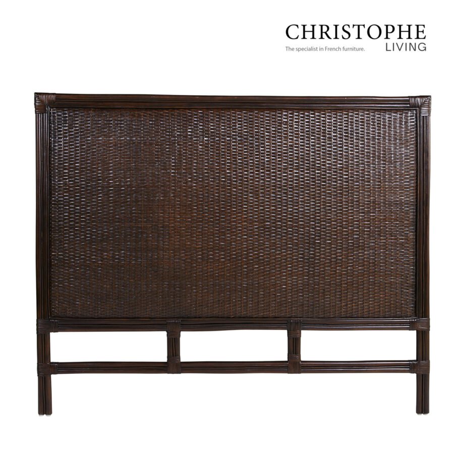 Aria Dark Cane Square-Shaped Rattan Bedhead in Coffee Bean