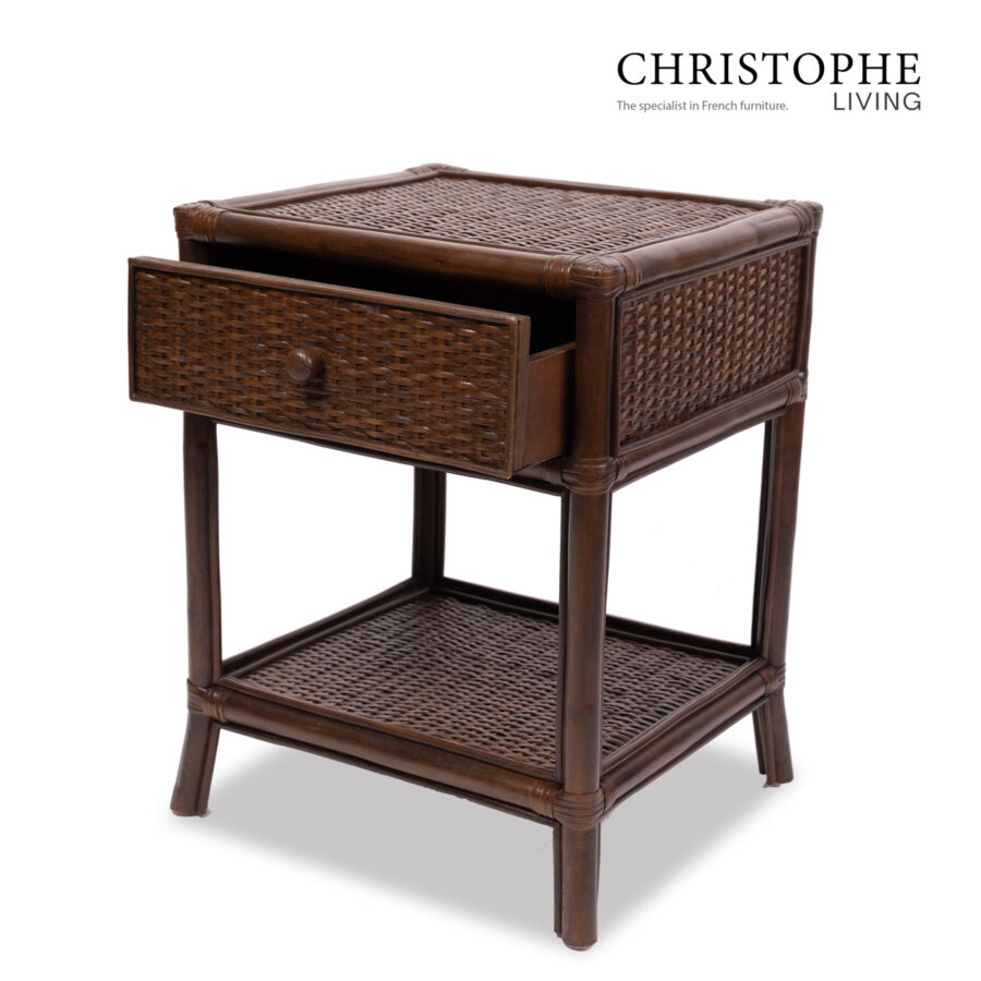 Aria English Rattan Bedside Table in Rich Coffee Bean