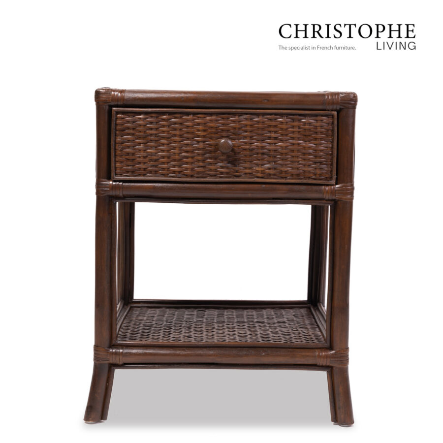 Aria English Rattan Bedside Table in Rich Coffee Bean