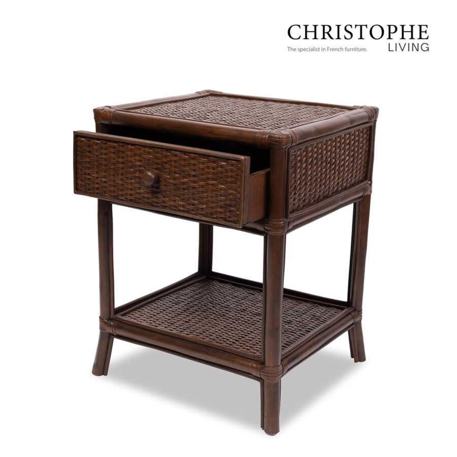 Aria English Rattan Bedside Table in Rich Coffee Bean