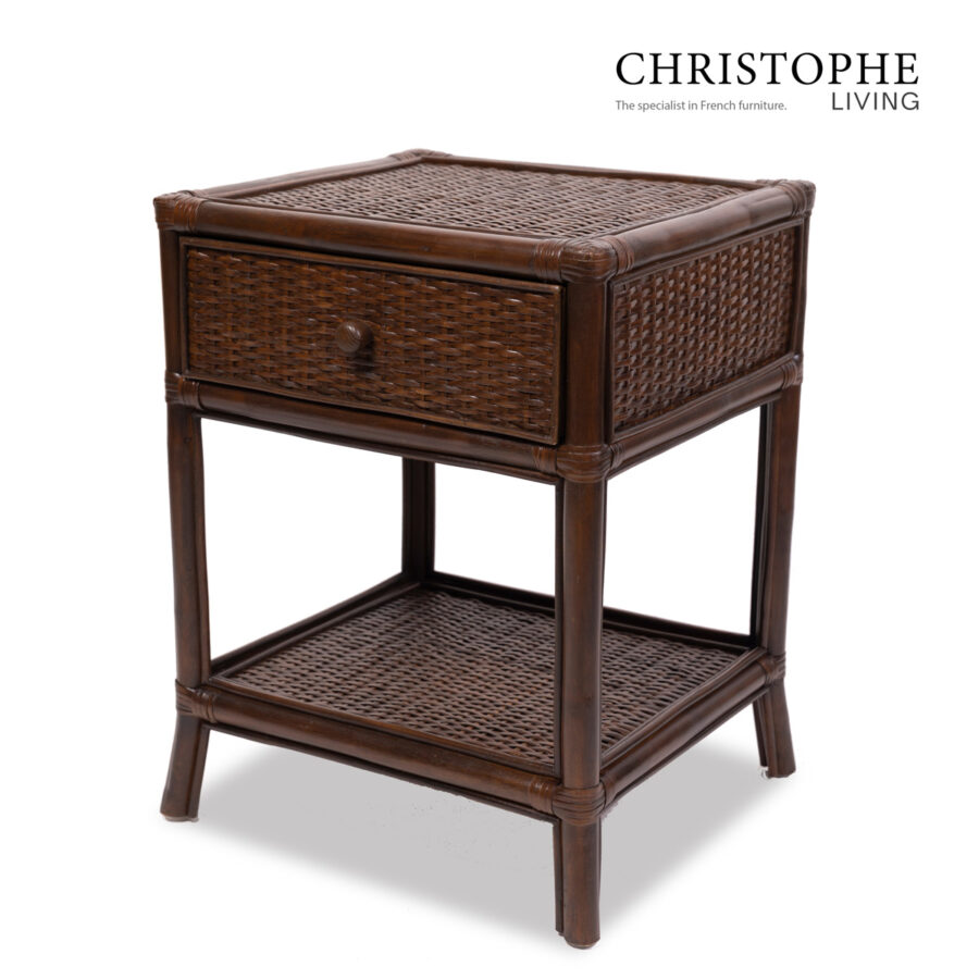 Aria English Rattan Bedside Table in Rich Coffee Bean